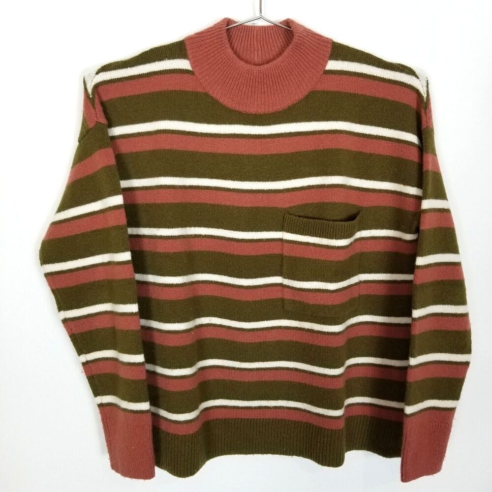 Madewell Women Redmond Mock Neck Pocket Sweater Sz 2XS Wool Blend Asparagus